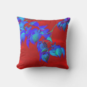 Red Sky Blue Leaves Throw Pillow