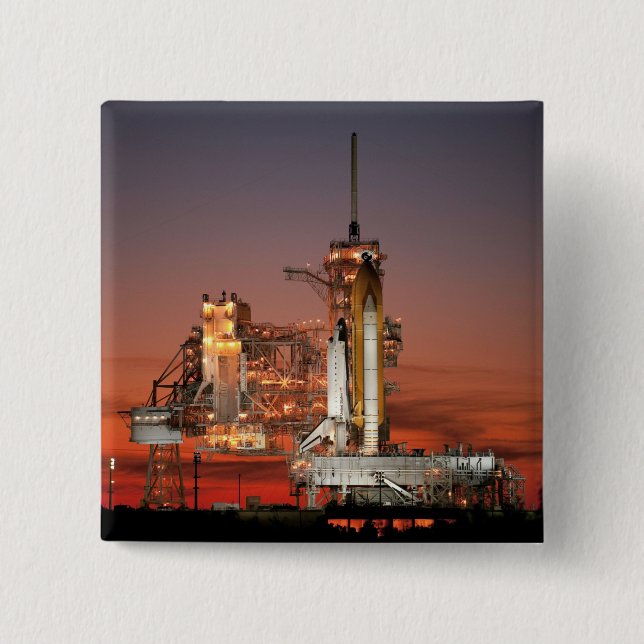 Red Sky for Space Shuttle Atlantis Launch 15 Cm Square Badge (Front)
