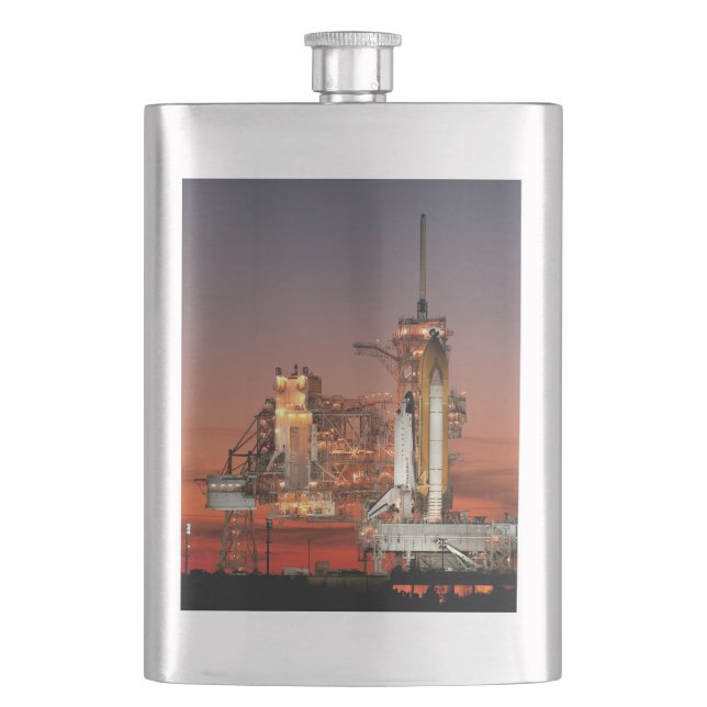 Red Sky for Space Shuttle Atlantis Launch Hip Flask (Front)