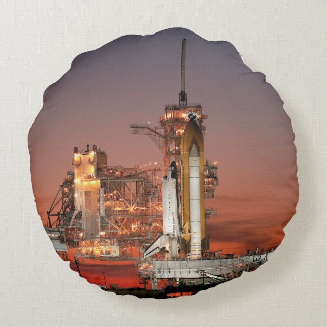 Red Sky for Space Shuttle Atlantis Launch Round Cushion (Back)