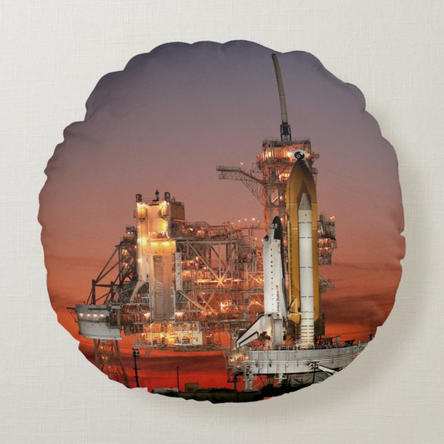 Red Sky for Space Shuttle Atlantis Launch Round Cushion (Front)