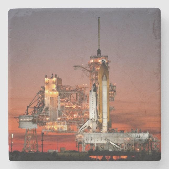 Red Sky for Space Shuttle Atlantis Launch Stone Coaster (Front)