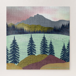 Red Sky Lake Landscape Jigsaw Puzzle