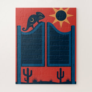 Red Sky Saloon Door Chameleon Jigsaw Puzzle