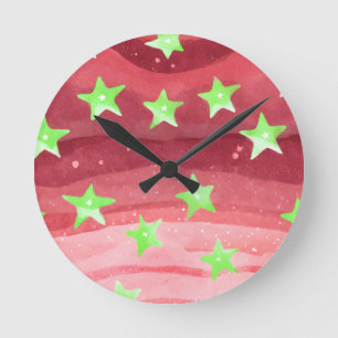 red sky with stars round clock
