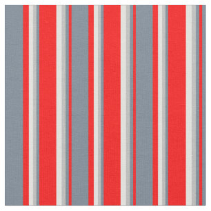 Red, Slate Grey, Grey & Light Cyan Coloured Lines Fabric