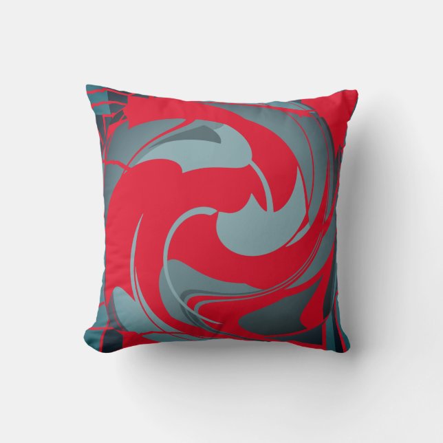 Red Slate Seafoam Swirling Abstract Flower Design Cushion (Front)