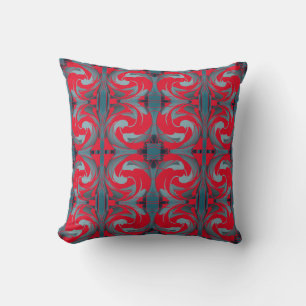 Red Slate Seafoam Swirling Small Mosaic Scrolls Cushion