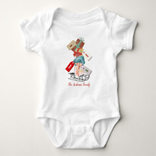 Red Sled Cute Whimsical Unique Modern Christmas Baby Bodysuit