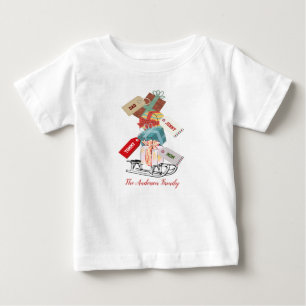 Red Sled Cute Whimsical Unique Modern Christmas Baby T-Shirt
