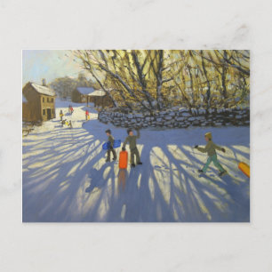 Red sledge Monyash Derbyshire Postcard