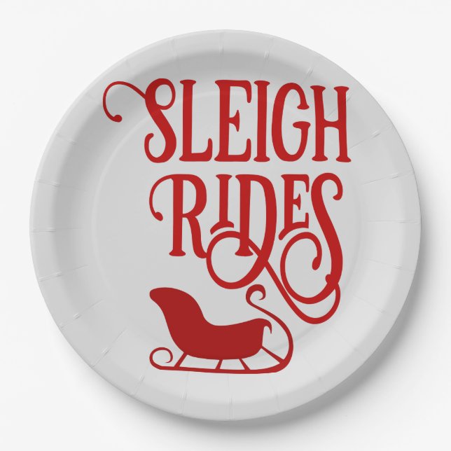 Red Sleigh Rides Holiday Party Paper Plate (Front)