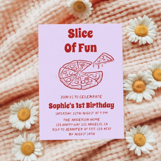 Red Slice of Fun Pizza First Birthday Party   Invitation (Creator Uploaded)