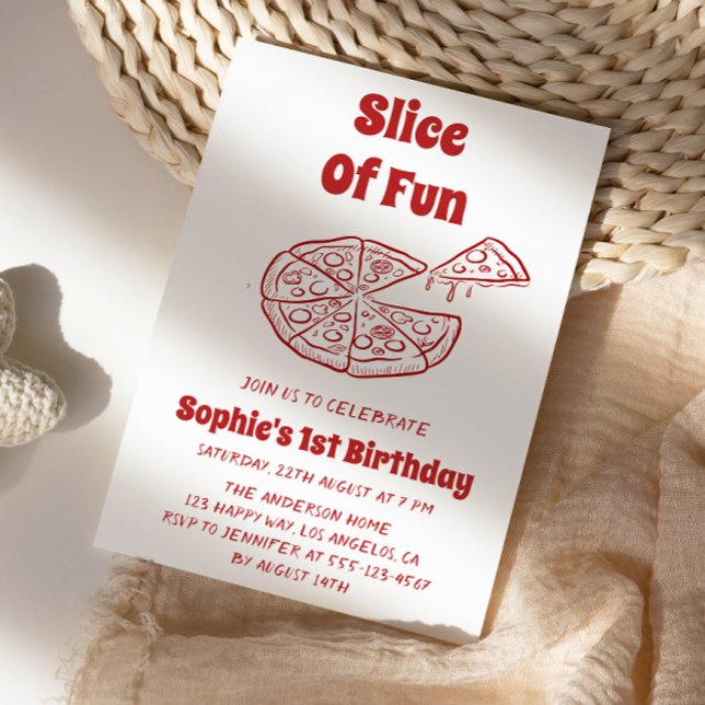 Red Slice of Fun Pizza First Birthday Party   Invitation (Creator Uploaded)