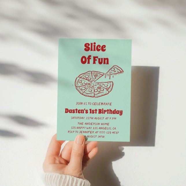 Red Slice of Fun Pizza First Birthday Party   Invitation (Creator Uploaded)