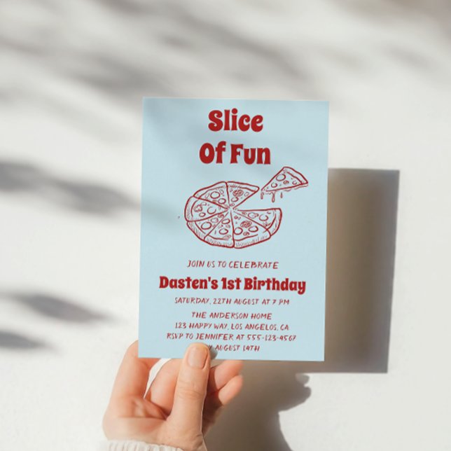 Red Slice of Fun Pizza First Birthday Party   Invitation (Creator Uploaded)