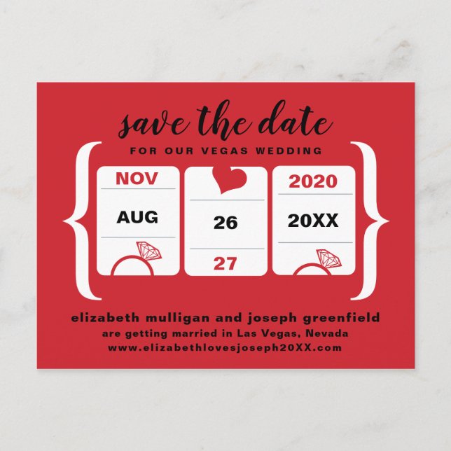 Red Slot Machine Save the Date Wedding Announcement Postcard (Front)