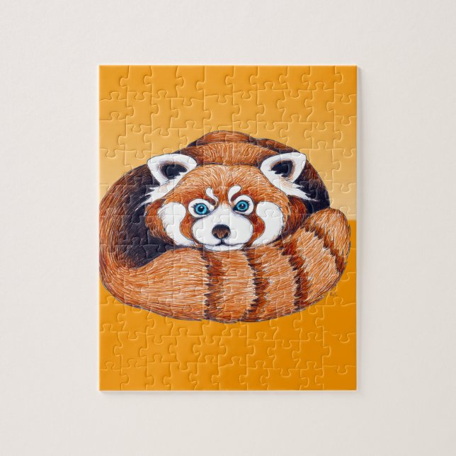Red small panda on orange jigsaw puzzle (Vertical)