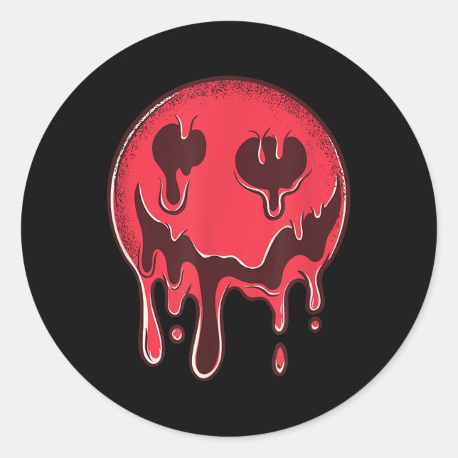 Red Smiling Face Grunge Melting Face  Classic Round Sticker (Front)