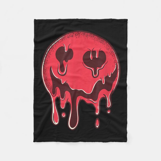 Red Smiling Face Grunge Melting Face  Fleece Blanket (Front)