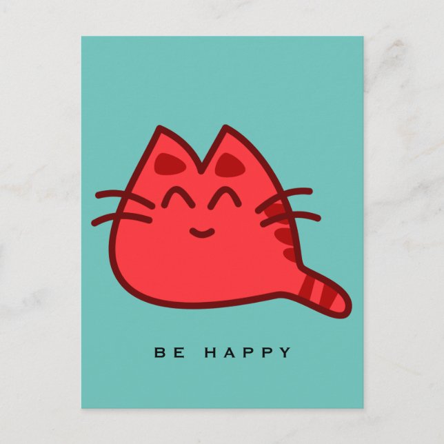 Red Smiling Kitty Cat Postcard (Front)