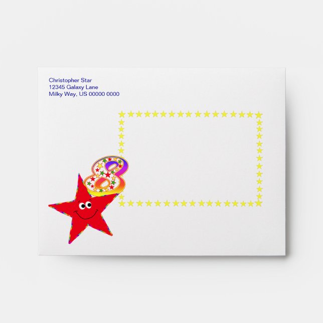Red Smiling Star 8th Birthday Party A2 Envelope (Front)