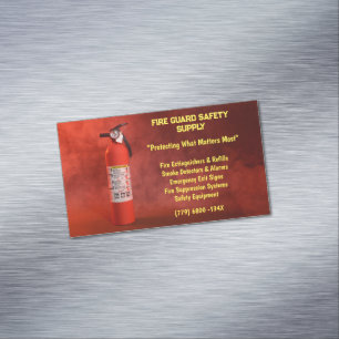 Red Smoke & Fire Extinguisher Fire Safety Magnetic Business Card