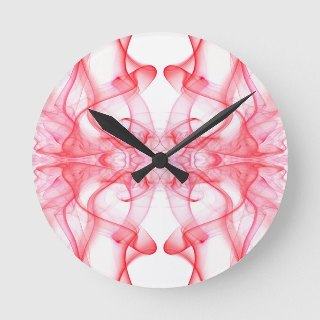 Red Smoke Symmetrical Minimalist Abstract Round Clock (Front)