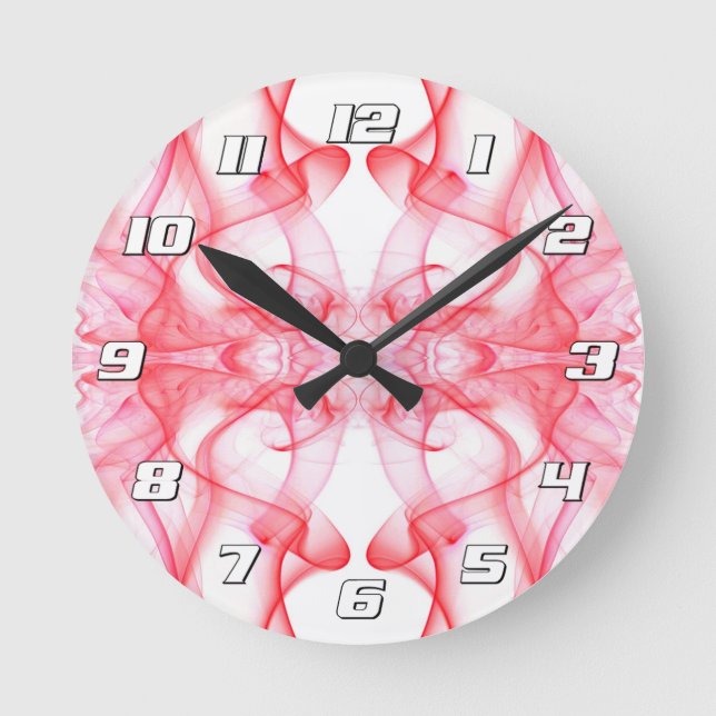 Red Smoke Symmetrical Minimalist Abstract Round Clock (Front)