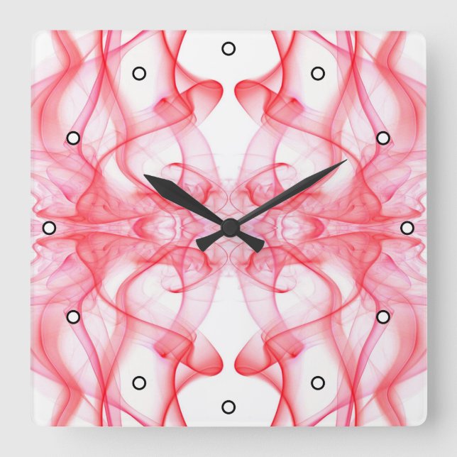 Red Smoke Symmetrical Minimalist Abstract Square Wall Clock (Front)