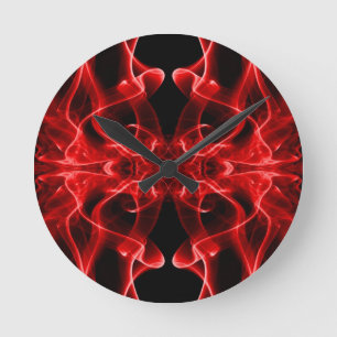 Red Smoke Symmetrical Minimalist Black Round Clock