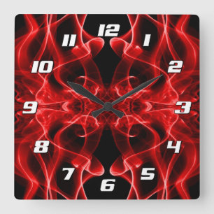 Red Smoke Symmetrical Minimalist Black Square Wall Clock