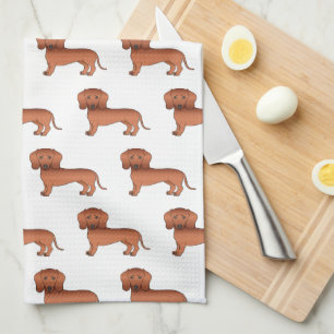 Red Smooth Coat Dachshund Cute Cartoon Dog Pattern Tea Towel