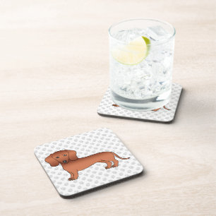 Red Smooth Coat Dachshund Cute Cartoon Dog & Paws Coaster