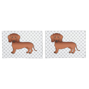 Red Smooth Coat Dachshund Cute Cartoon Dog & Paws Pillowcase