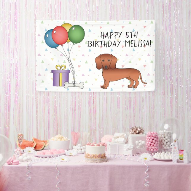 Red Smooth Coat Dachshund Dog Happy Birthday Banner (Party)