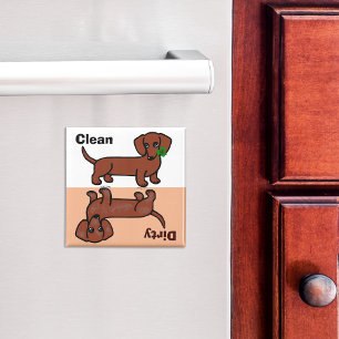 Red Smooth Dachshund 2 Dirty / Clean Magnet