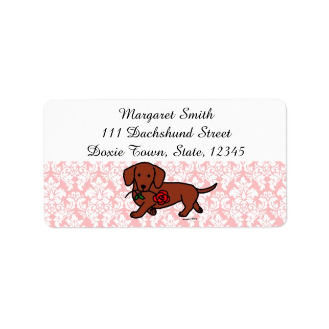 Red Smooth Dachshund and Rose Address Labels (Front)