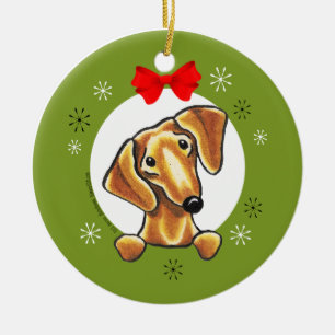 Red Smooth Dachshund Christmas Classic Ceramic Tree Decoration