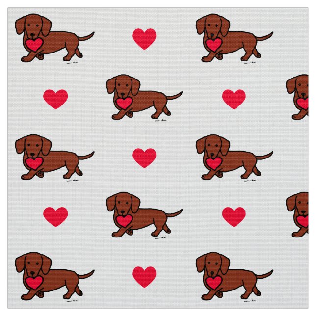 Red Smooth Dachshund Heart Fabric (Swatch)
