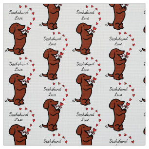 Red Smooth Dachshund Love Fabric