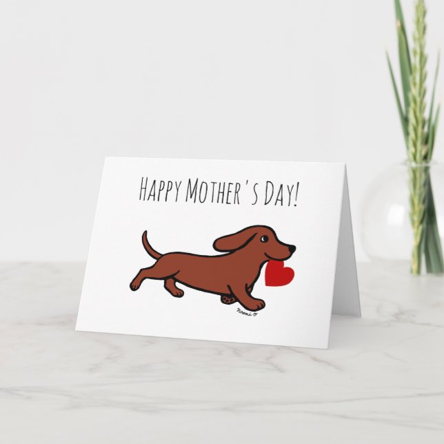 Red Smooth Dachshund Mother's Day Card (Front)