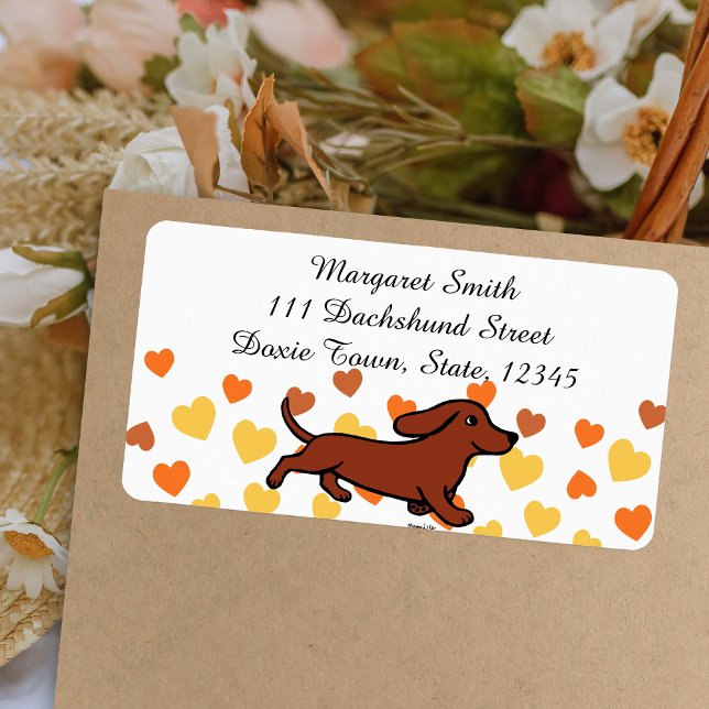 Red Smooth Dachshund Running Label (Red Smooth Dachshund Running Return Address Label featuring Dachshund in action.  Cartoon Design.)