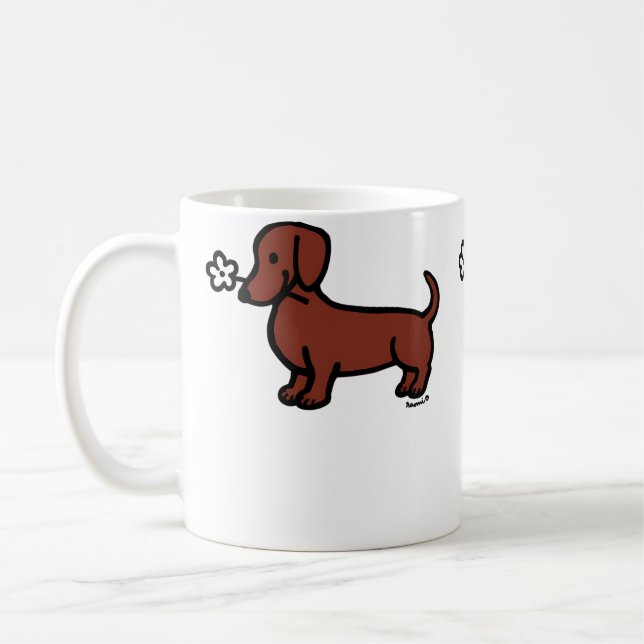 Red Smooth Dachshund Tiny Flower Coffee Mug (Left)
