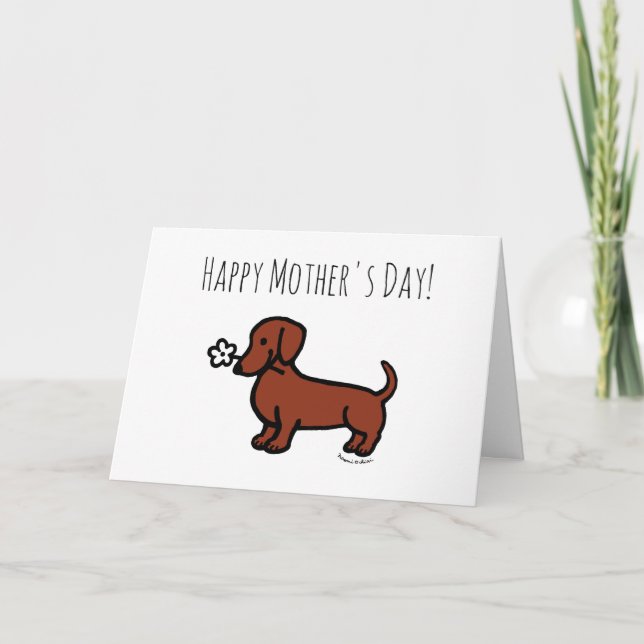 Red Smooth Dachshund Tiny flower Mother's Day Card (Front)