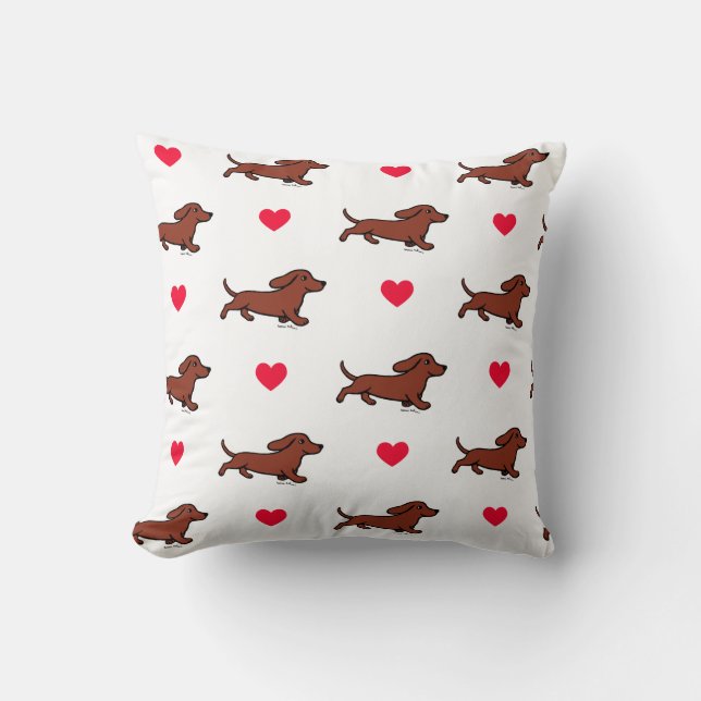 Red Smooth Dachshund Valentine Red Hearts Cushion (Front)