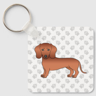 Red Smooth Hair Dachshund Cute Cartoon Dog & Paws Key Ring