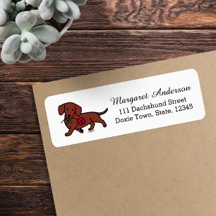 Red Smooth Haired Dachshund Rose Return Address Label