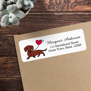 Red Smooth Haired Dachshund Smiling Heart Return Address Label