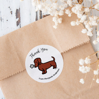 Red Smooth Haired Dachshund Tiny Flower Thank You Classic Round Sticker